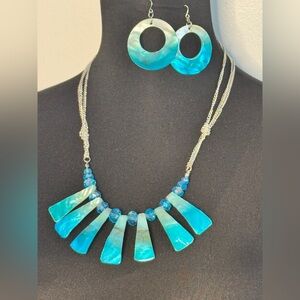 Blue Shell Necklace and Earring Set